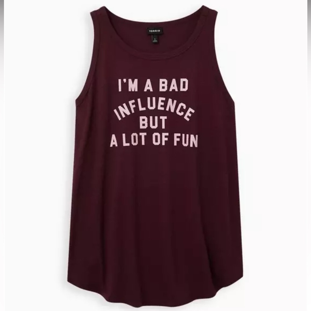 Torrid Graphic Bad Influence Wine Triblend Jersey Tank Maroon Size 3 Plus Size